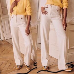 Sezane Yves Trousers in Ecru High Rise Pants Size 46 US 14